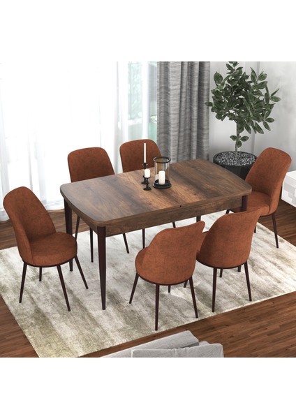 Concept Kor Serisi Barok Ahşap Desen 70X114 Açılabilir Mutfak Masa Takımı, 6 Adet Sandalye fiyatları