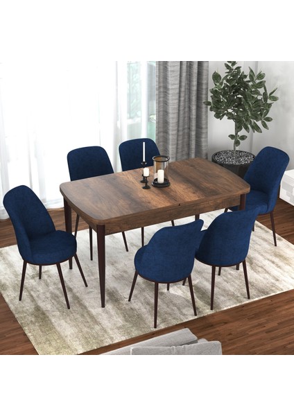 Concept Kor Serisi Barok Ahşap Desen 70X114 Açılabilir Mutfak Masa Takımı, 6 Adet Sandalye