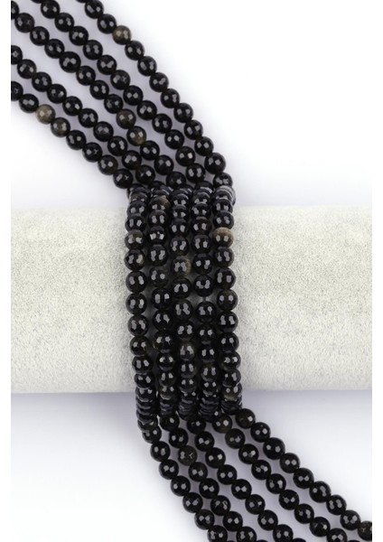 Golden Obsidyen Doğal Taş Dizi 6 mm Fasetli Küre Kesim