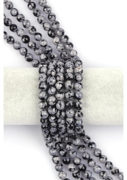 Karlı Obsidyen Doğal Taş Dizi 8 mm Fasetli Küre Kesim