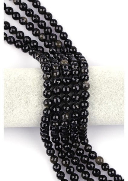 Golden Obsidyen Doğal Taş Dizi 8 mm Fasetli Küre Kesim