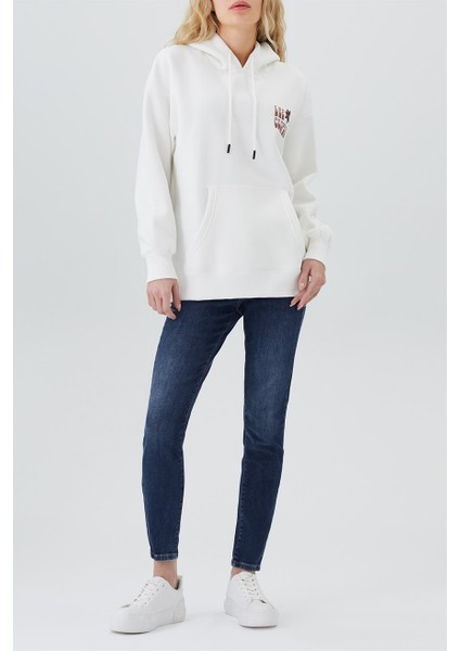 Ella Kadın Kapüşonlu Sweatshirt Ekru