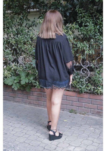 Zerotantik Dantel Detaylı Büyük Beden Gömlek Bluz Siyah modelleri