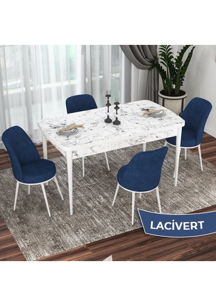 Concept Kor Serisi, Beyaz Mermer Desen 70X114 Açılabilir Mutfak Masası Takımı, 4 Sandalye