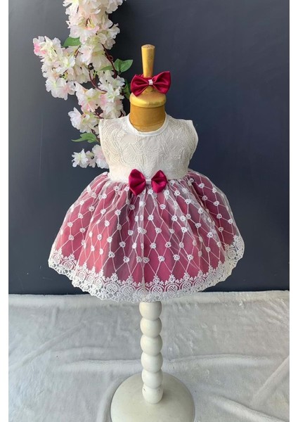 Saç Bantlı Dantelli Bebek Elbise PNPN136