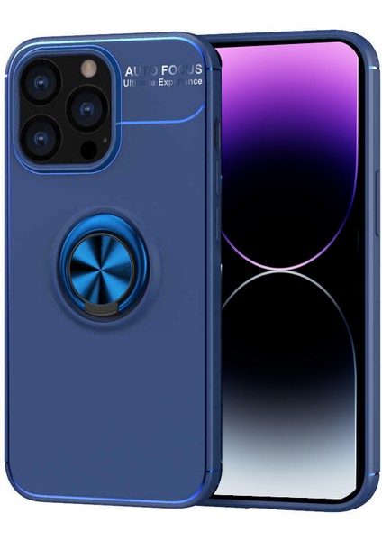 Apple iPhone 14 Pro Max Kılıf Renkli Yüzüklü Manyetik Silikon Kapak - Mavi