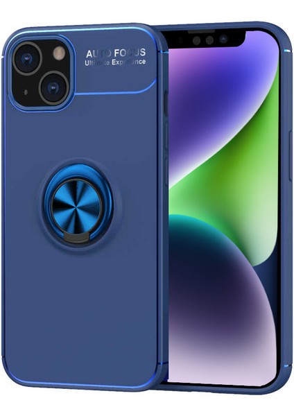 Apple iPhone 14 Kılıf Renkli Yüzüklü Manyetik Silikon Kapak - Mavi