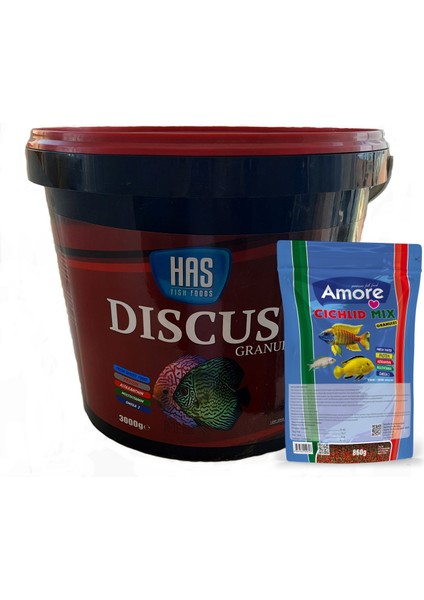 Discus Granulat 3 kg Kova ve Cichlid Mix Granules 860GR Poşet Balık Yemi