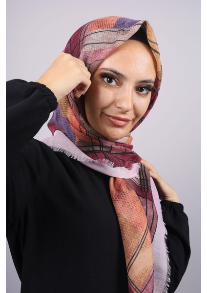 Desenli Keten Flamlı Eşarp - DESEN-546