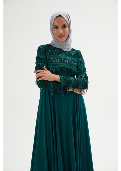 Payetli Abiye Elbise 718-YEŞIL 40 modelleri