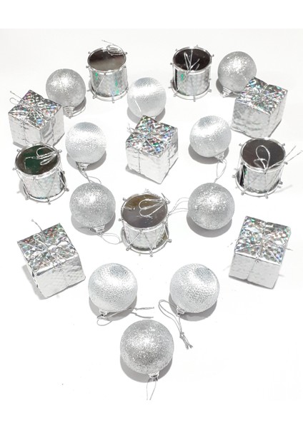 Funworld Yılbaşı Yeni Yıl Süsü Çam Ağacı Süs Karışık 20'li GÜMÜŞ