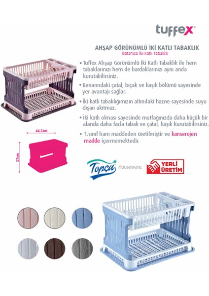 Tuffex Botanica Iki Katlı Set Üstü Kaymaz Bulaşıklık Tabaklık - Kahve