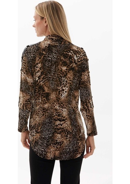 Balıkçı Yaka Kolu Deri Kombinli Leopar Bluz fırsatları