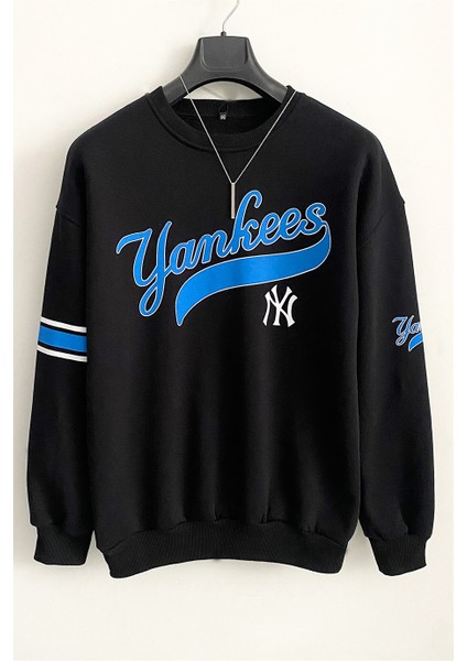 Erkek Siyah 3 Iplik Şardonlu %100 Pamuklu Oversize Sweatshirt