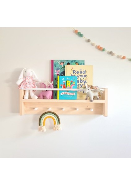 Beyaz Naturel Ahşap Raf Askılık 50 cm