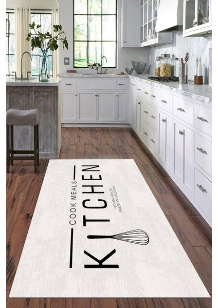 Dijital Baskılı Kaymaz Taban Yıkanabilir Kitchen Yazılı Modern Mutfak Halısı VHM-SD-520