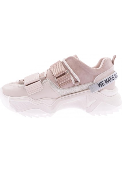 65140-22Y Kadın Mega Kalın Taban Simli Cırtlı Sneakers Ayakkabı