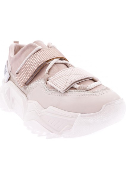 65140-22Y Kadın Mega Kalın Taban Simli Cırtlı Sneakers Ayakkabı