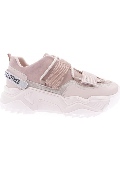 65140-22Y Kadın Mega Kalın Taban Simli Cırtlı Sneakers Ayakkabı
