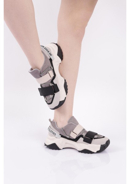 65140-22Y Kadın Mega Kalın Taban Simli Cırtlı Sneakers Ayakkabı indirimleri
