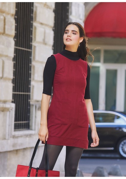Mini Pamuklu Jile Elbise Bordo