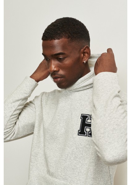 Erkek Gri Melanj Standart Fit Normal Kesim Içi Polarlı Içi Polarlı Kapüşonlu Sweatshirt modelleri