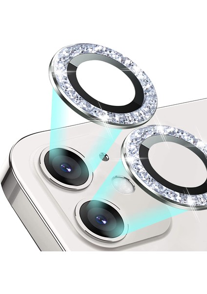 iPhone 11/12 Uyumlu Swarowski Taşlı Silver Kamera Lens Koruyucu