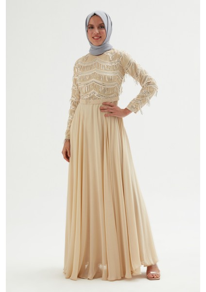 Payetli Abiye Elbise 718-BEJ 42 fiyatları
