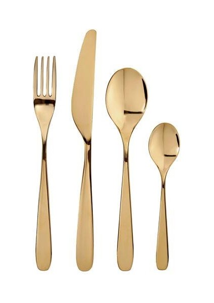 6'lı Çatal Bıçak Kaşık Seti Gold Renk 24 Parça Paslanmaz Çelik Pirinç