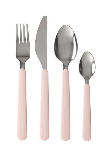 16 Parça Kaşık-Çatal-Bıçak Seti, Pembe Renk Paslanmaz Çelik