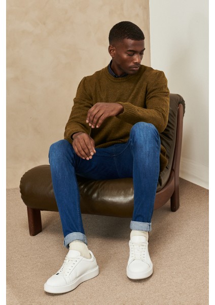 ALTINYILDIZ CLASSICS Erkek Haki Standart Fit Normal Kesim Bisiklet Yaka Şardonlu Yumuşak Dokulu Triko Kazak fırsatları