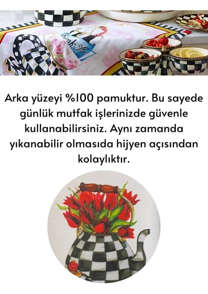 Mackenzie Model Damalı Lale Desen Mutfak Havlusu Luxury Dekor Kurulama Bezi El Havlusu