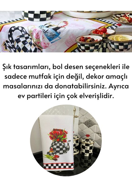 Mackenzie Model Damalı Lale Desen Mutfak Havlusu Luxury Dekor Kurulama Bezi El Havlusu
