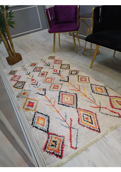 Doruklar Home Collection Renkli Çizgili Kilim Desenli Kaymaz Tabanlı Yıkanabilir Leke Tutmaz Dokuma Taban Halı