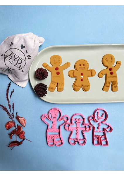 Ginger Kurabiye Adam Gingerbread Man Gingerman 3'lü Kurabiye Kalıbı Seti