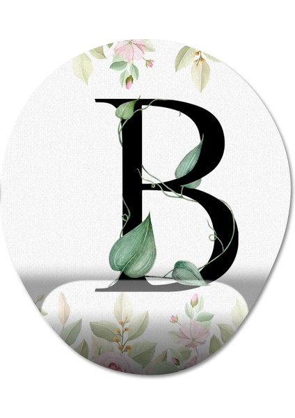 B Harfi - Çiçekli Harf Bilek Destekli Mousepad Model - 1 Oval