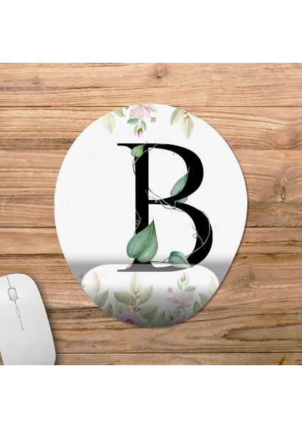 B Harfi - Çiçekli Harf Bilek Destekli Mousepad Model - 1 Oval fiyatları