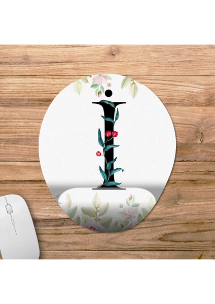 I Harfi - Çiçekli Harf Bilek Destekli Mousepad Model - 1 Oval