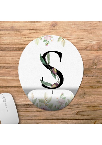 Ş Harfi - Çiçekli Harf Bilek Destekli Mousepad Model - 1 Oval