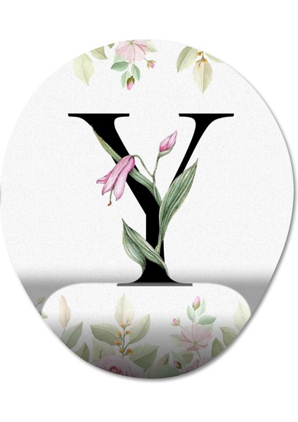 Y Harfi - Çiçekli Harf Bilek Destekli Mousepad Model - 1 Oval