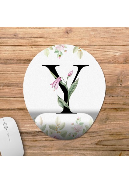 Y Harfi - Çiçekli Harf Bilek Destekli Mousepad Model - 1 Oval fiyatları