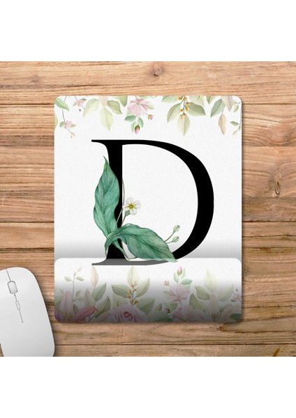 D Harfi - Çiçekli Harf Bilek Destekli Mousepad Model - 1