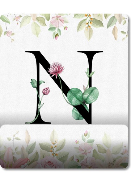 N Harfi - Çiçekli Harf Bilek Destekli Mousepad Model - 1