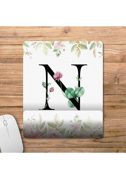 N Harfi - Çiçekli Harf Bilek Destekli Mousepad Model - 1 fiyatları