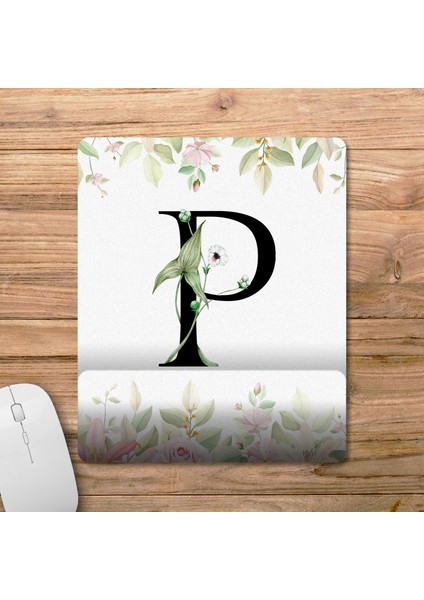 P Harfi - Çiçekli Harf Bilek Destekli Mousepad Model - 1