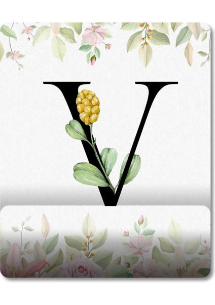 V Harfi - Çiçekli Harf Bilek Destekli Mousepad Model - 1