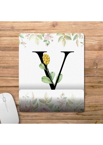 V Harfi - Çiçekli Harf Bilek Destekli Mousepad Model - 1 fiyatları