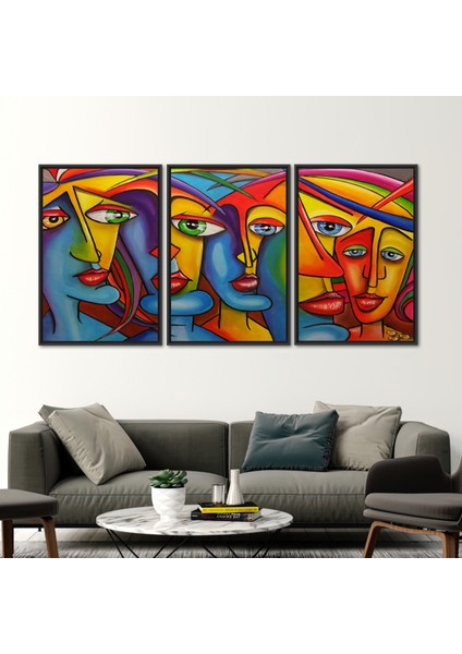 3 Parçalı Siyah Çerçeveli Kanvas Tablo Insanlar Duvar Süsü Renkli Kanvas Poster fiyatları