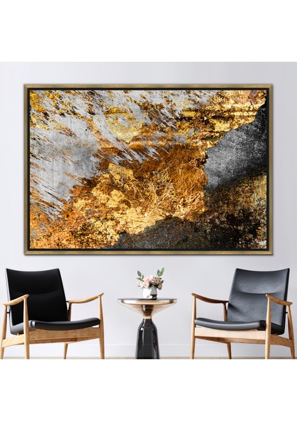 1 Parça Gold Çerçeveli Kanvas Tablo Siyah ve Altın Sanat Eseri Soyut Kanvas Çağdaş Kanvas Poster