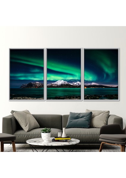3 Parçalı Beyaz Çerçeveli Kanvas Tablo, Northern Lights Fotoğraf Baskısı, fiyatları